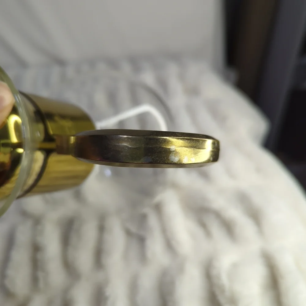 Vintage Brass & Glass Water Wine Pitcher Carafe With Ornate Handle Etched Floral
